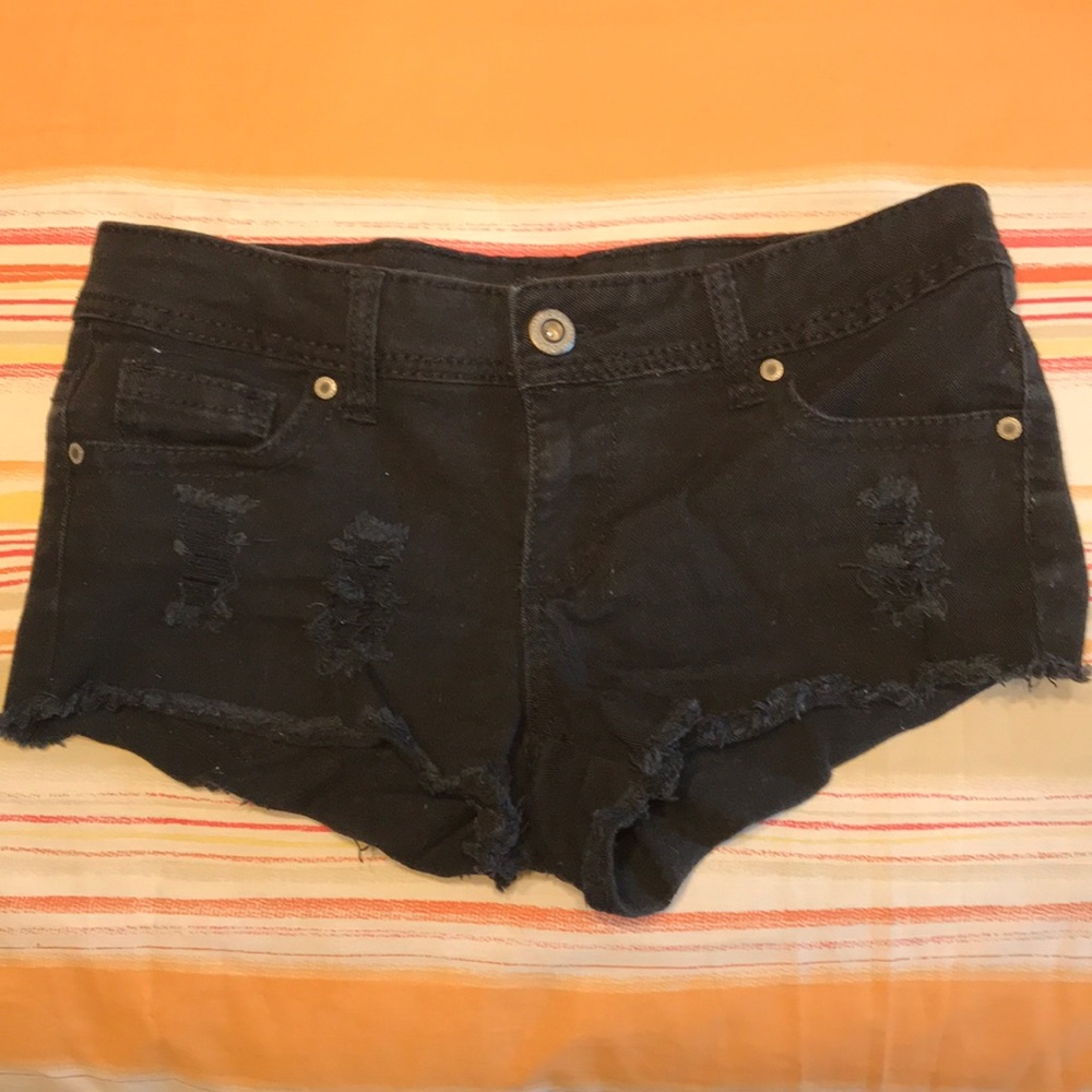 Black denim shorts